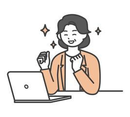 女性社員がパソコンを操作するイラスト素材