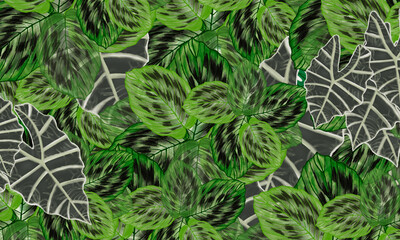 Green leaves pattern background hand drawn illustration pattern background for design