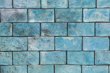 Background brick wall texture of light blue blue large blocks