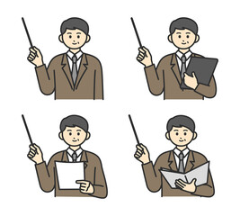 ビジネスパーソンが指し棒で説明するイラスト素材