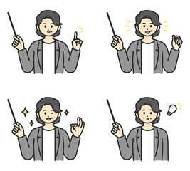 ビジネスパーソンが指し棒で説明するイラスト素材