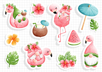 Gnome safari, cute flamingo gnomes, vector illustration - obrazy, fototapety, plakaty