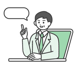 オンラインで打ち合わせをする男性社員のイメージイラスト素材