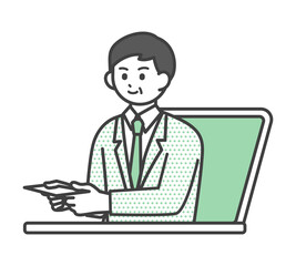 オンラインで名刺交換をする男性社員のイメージイラスト素材