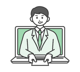 .オンラインで名刺交換をする男性社員のイメージイラスト素材