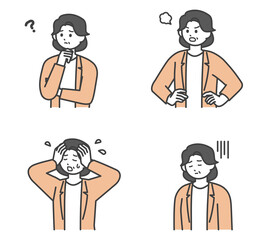 女性社員のネガティブな表情のイラスト素材