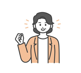 女性社員がガッツポーズをとるイラスト素材