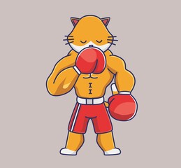 cute cat boxer pray before fight.cartoon animal sports concept Isolated illustration. Flat Style suitable for Sticker Icon Design Premium Logo vector. Mascot character