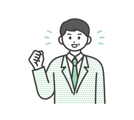 男性社員がガッツポーズをとるイラスト素材