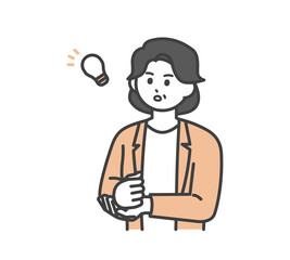 女性社員がひらめく表情のイラスト素材