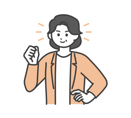 女性社員がガッツポーズをとるイラスト素材