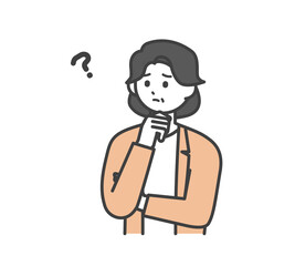 女性社員が悩んでいる表情のイラスト素材