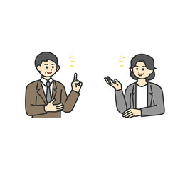 ディスカッションをする男性社員と女性社員のイラスト素材