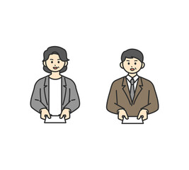 名刺交換をする男性と女性のイラスト素材