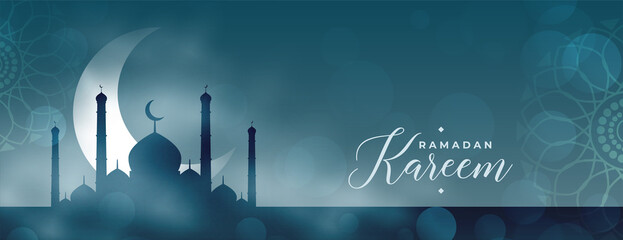 nice ramadan kareem eid banner with mosque and moon