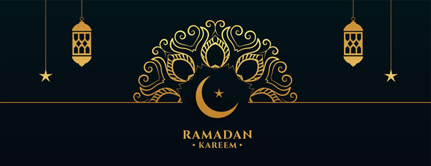 Obraz na płótnie Canvas ramadan kareem golden banner in arabesque mandala decoration