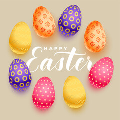 realistic happy easter background with 3d colorful eggs