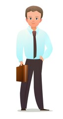 Obraz premium Pretty boy student. Cheerful guy. Standing pose. Cartoon flat design in comic style. Single character. Illustration isolated on white background. Vector