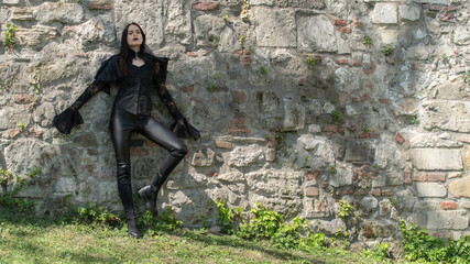 Gothic Woman at the Castle Wall