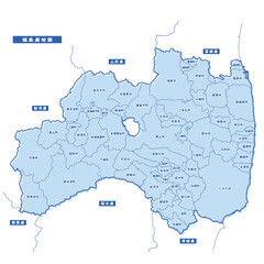 福島県地図 シンプル淡青 市区町村