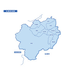 札幌市地図 シンプル淡青 市区町村