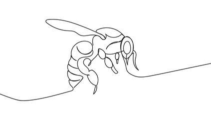 Continuous one line drawing of cute bee - obrazy, fototapety, plakaty