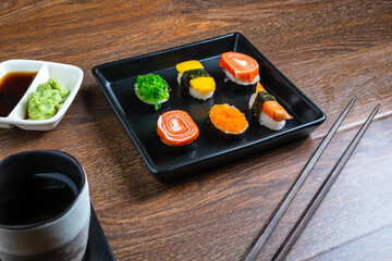 Fototapeta na wymiar Japanese food, sushi on the table