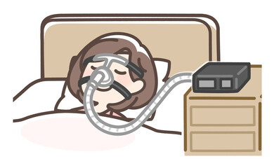 CPAPをつけて寝ている女性 - obrazy, fototapety, plakaty