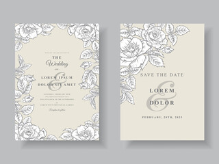 Minimalist wedding invitations card floral line art