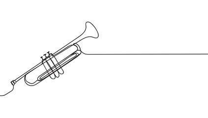 Continuous one line drawing of trumpet music instrument - obrazy, fototapety, plakaty