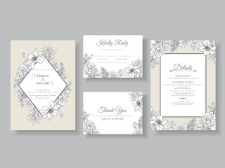 Minimalist wedding invitations card floral line art