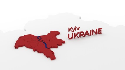 3d stylized schemitic map of Kyiv Kiev capital cyty of Ukraine on white background