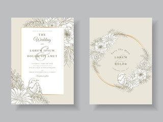 Fototapeta na wymiar Minimalist wedding invitations card floral line art