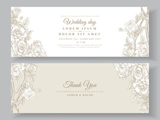 Minimalist wedding invitations card floral line art