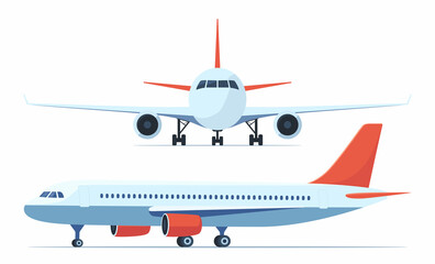 Large passenger airplane front and side view. Vector illustration. © Alena