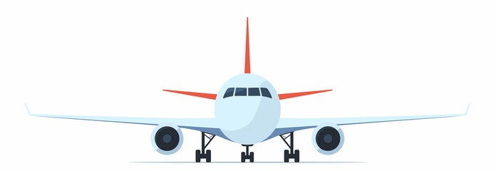 Passenger airplane, front view. Flat vector illustration of aeroplane with portholes, wings and engines. © Alena