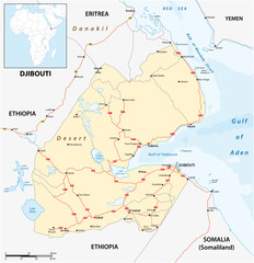 vector road map of east african republic of Djibouti 