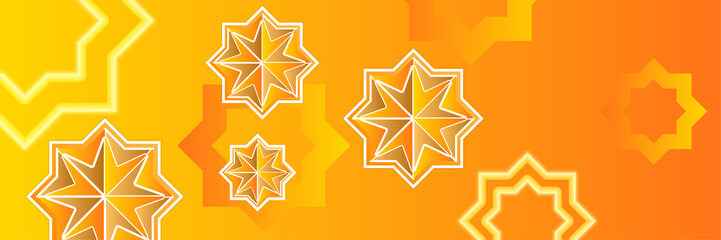 Islamic ramadan banner background with crescent pattern moon star mosque lantern. Vector illustration. Design for Eid Fitr, Eid Adha, Ashura, Islamic New Year, Muharram, Mawlid, Hajj, and Isra Miraj