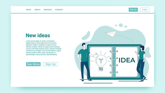 New ideas.People on the daily planner are looking for and finding new ideas for startups and new plans.An illustration in the style of a green landing page.