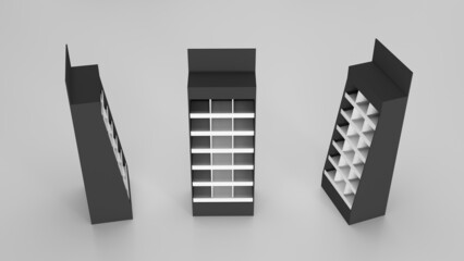 White empty store shelves. isolated on white background 3d render © Asad