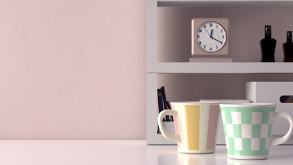 二つのコーヒーカップが置かれたテーブル　3DCG　部屋　背景