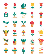 flat plant flower decoration icons