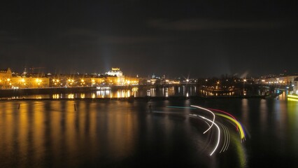The Vltava River by night II - obrazy, fototapety, plakaty