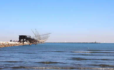 fishing sheds on the sea in Italy near Sottomarina Town in Venice Province