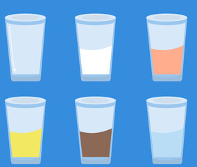 透明コップ グラス ドリンク 飲み物セット ベクターイラスト