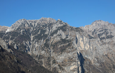 Mountains called Monte Pasubio in the Veneto Region in Northern Italian and the alpin hut called RIFUGIO PAPA