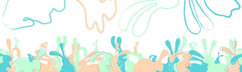Cute Easter bunnies in pastel colors. Horizontal seamless pattern, Easter background. Suitable for textiles, banners, wallpapers, packaging - vector image