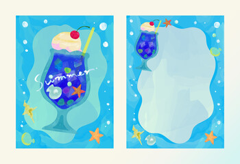 夏「SUMMER」をイメージした、海、アイス、炭酸、真珠のビジュアルとフレームセット