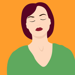 Fashion illustration of a sleeping and dreaming woman. Trendy human design. Retro poster for postcards, banners, logos, wallpapers. Classic make-up with red lipstick. Contemporary poster.