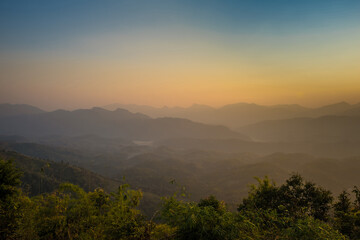 View of mountains and misty mountains, Mae Hong Son Province, Thailand.
